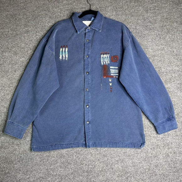 Tops - Vintage Arizona Jones Denim Button Up‎ Shirt Size S/M Oversized Art To Wear